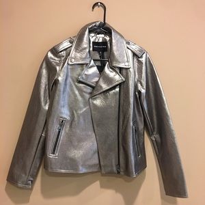 WHO WHAT WEAR Metallic Moto Jacket